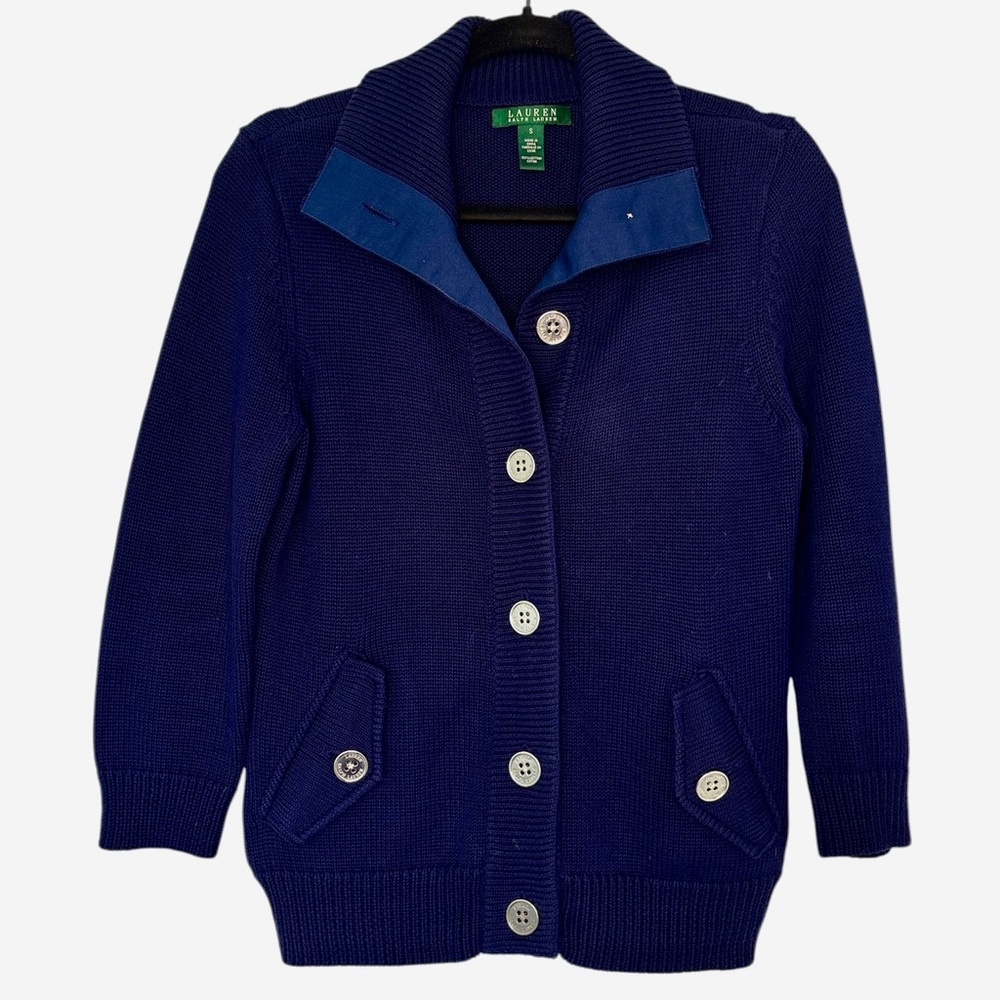 Lauren Ralph Lauren Navy Button Cardigan Small Nautical Preppy Academia Oldmoney